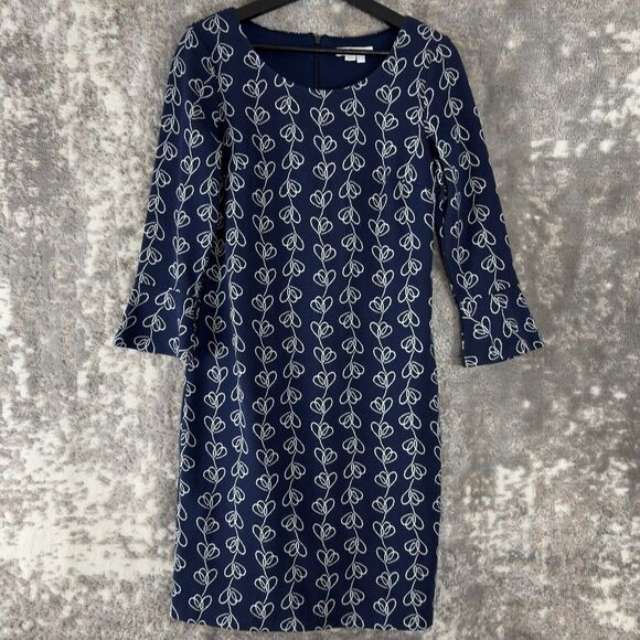 Boden Sz 4 Newlyn Jersey Vine Knot Print Jacquard Dress Knee Length Navy - Picture 1 of 11